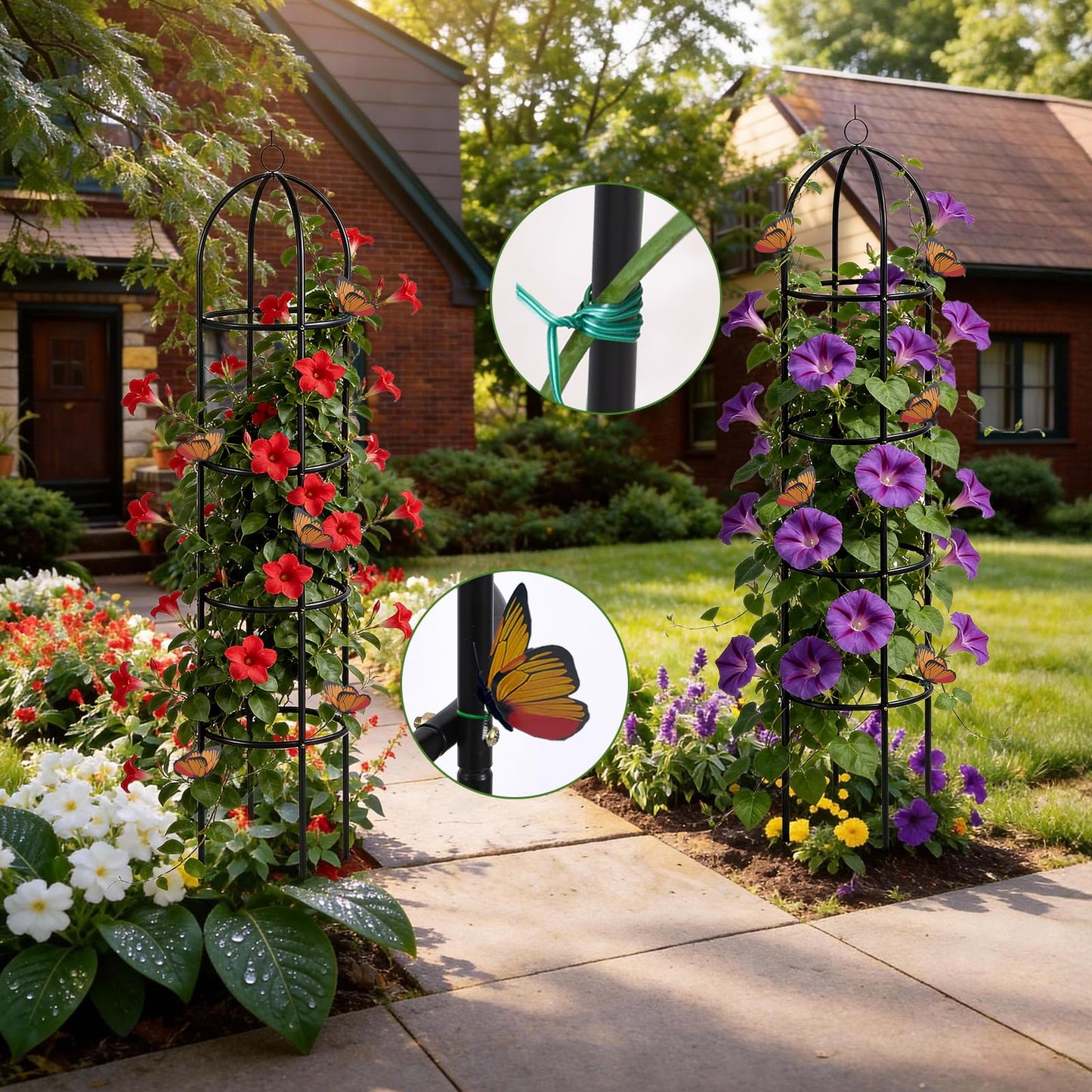 100% Metal Obelisk Garden Trellis 6.6 Feet Tall Sturdy Plant Support for Climbing Vines and Flowers Stands,1pc Upgrade Round Trellis for Pots Metal Plant Flower Trellises for Clematis Jasmine Outdoor
