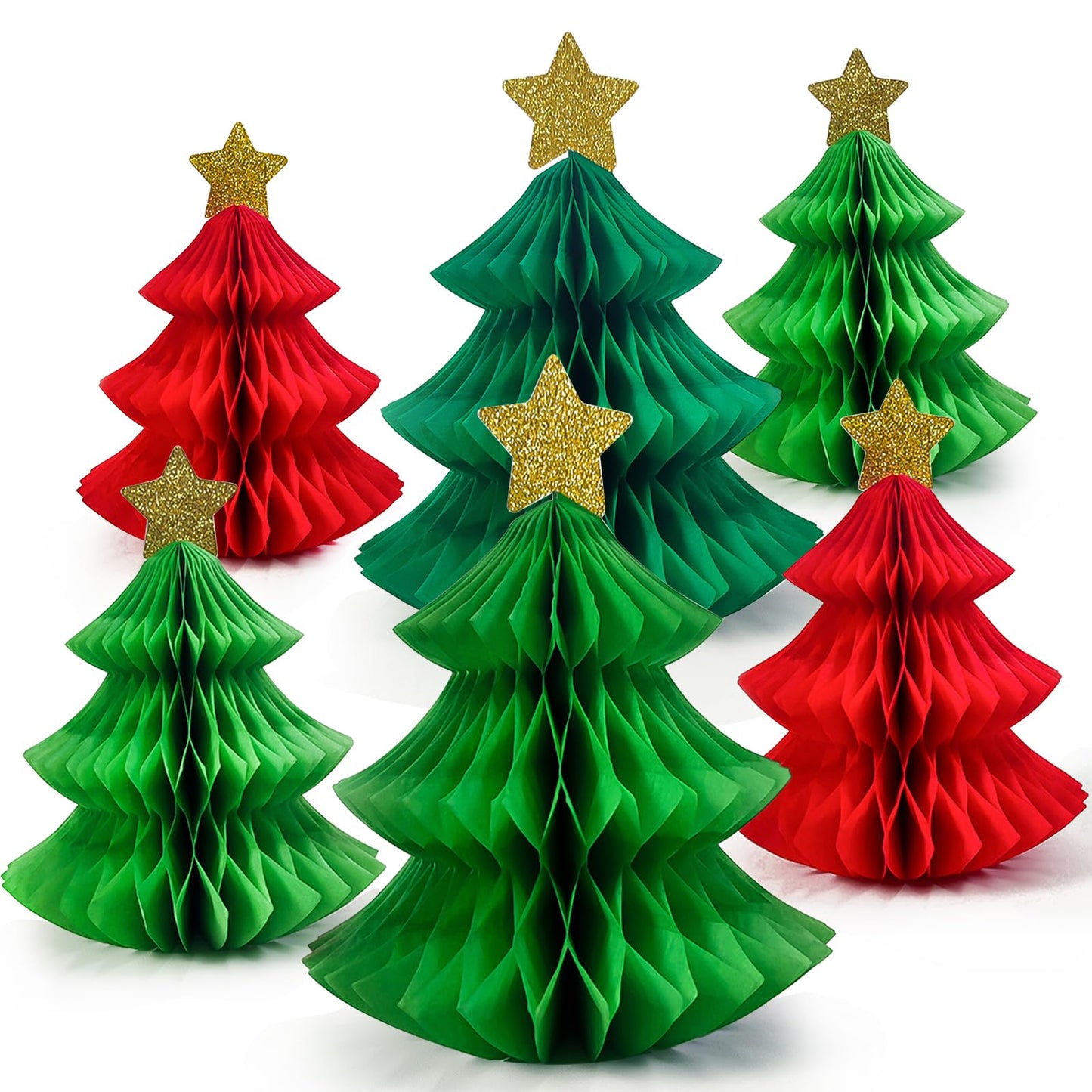 6Pcs Honeycomb Paper Christmas Tree, Table Decorations Christmas Honeycomb Ornaments Tabletop Mini Xmas Trees for Party Supplies Home Decor(Red and Green)