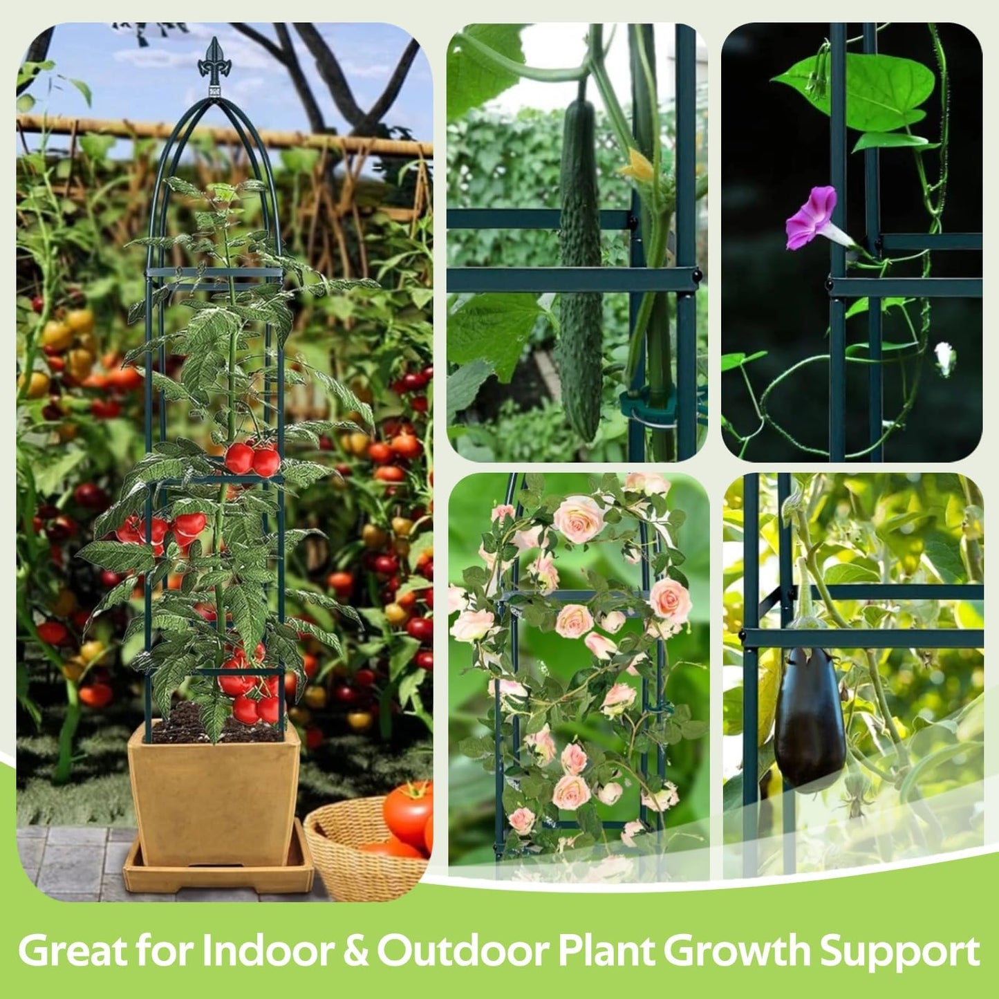 Jesosia 100% Metal Obelisk Trellis for Climbing Plants Outdoor & Indoor - Powder-Coated Thicken Steel Towering Plant Support - Weather-Proof Garden Trellis for Climbing Vine, Vegetables & Flowers