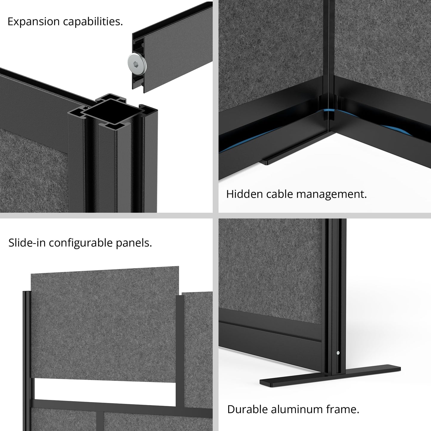Stand Up Desk Store Expanse Modular Wall | 70'' x 48'' Wall | Expandable Partition Room Divider with Rearrangeable Frosted Acrylic & Sound Absorbent Wide Panels (Black Frame)
