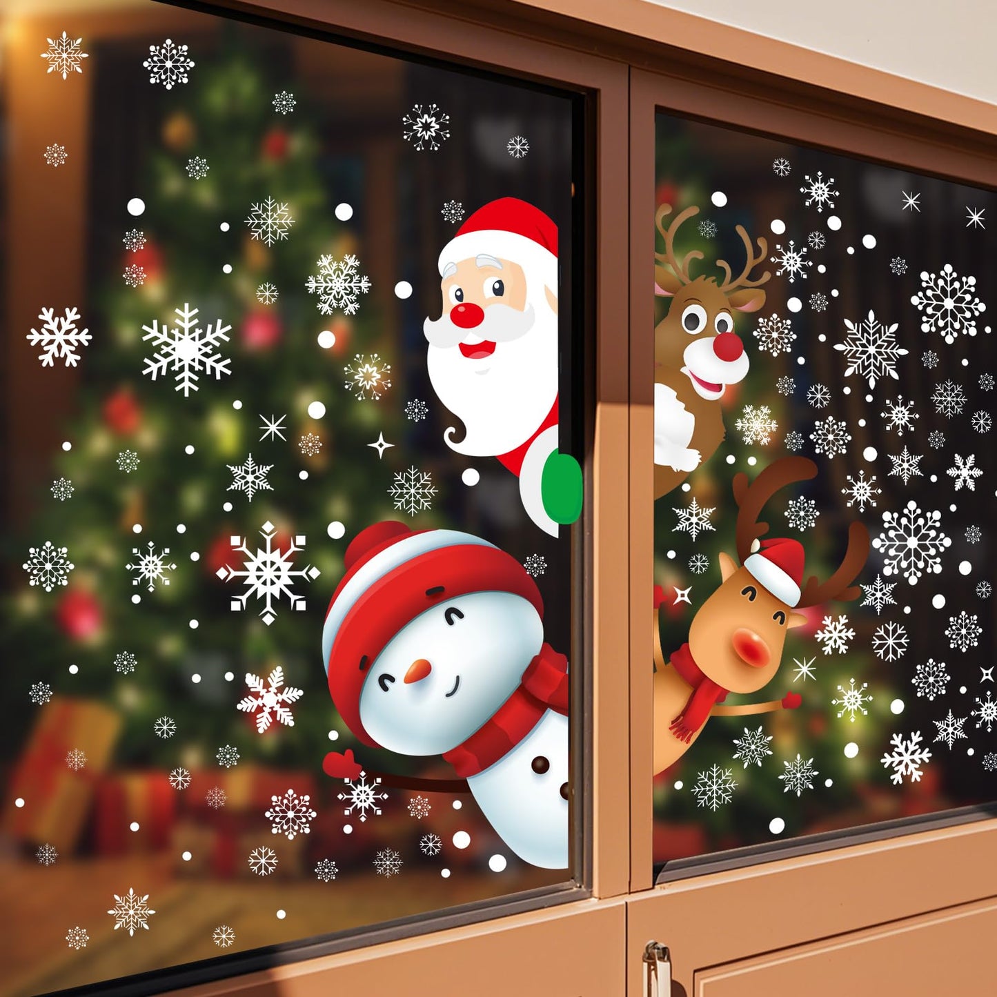 322Pcs Christmas Window Clings Xmas Snowflakes Decorations Santa Claus Reindeer Snowman Snowflake Xmas Decals Stickers for Glass Winter Holiday Home Party
