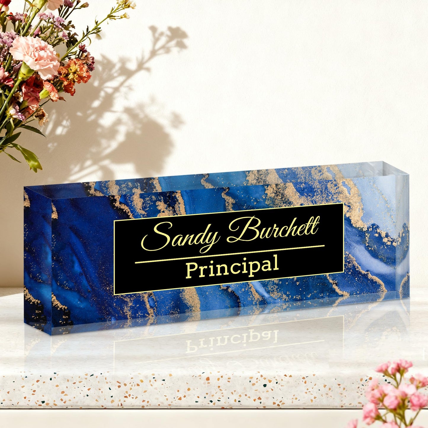 Idiyfun Custom Name Plate for Desk, Desk Name Plate Personalized, Acrylic Office Desk Accessories, Appreciation Gifts for Coworkers Employee Teachers Boss Women Men (Blue Coast)