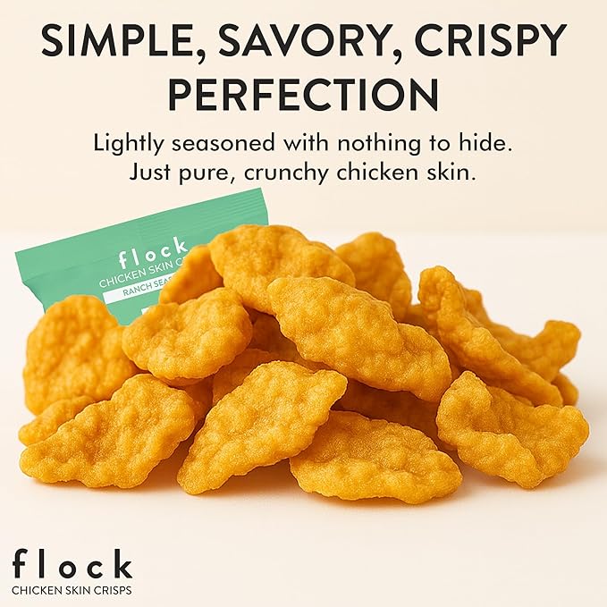 Flock Keto Chicken Skin Chips | Ranch Flavor | Low Carb, High Protein, Sugar Free, Gluten Free Fried Chicken Skins for People | (1oz) 8-Pack Crispy Flock Chips