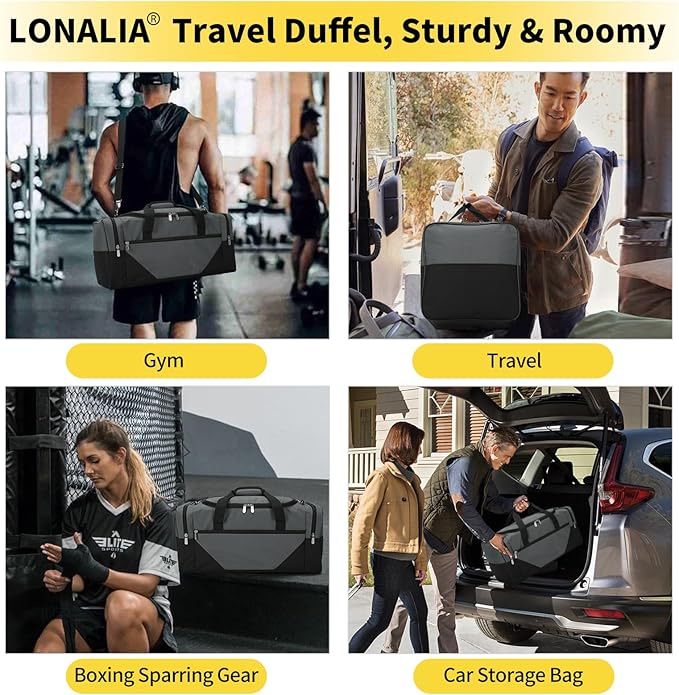 Gym Bag Sport Duffle Bag for Men - 21 in Weekender Travel Bag with Trolley Sleeve (Gray)