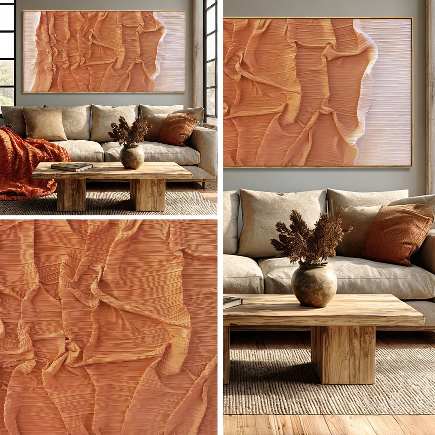 Hue7Art Modern Textured Abstract Canvas Wall Art in Warm Neutral Brown Minimalist Style Artwork for Living Room Bedroom Office Hallway Home Wall Decor 24x48 Inch