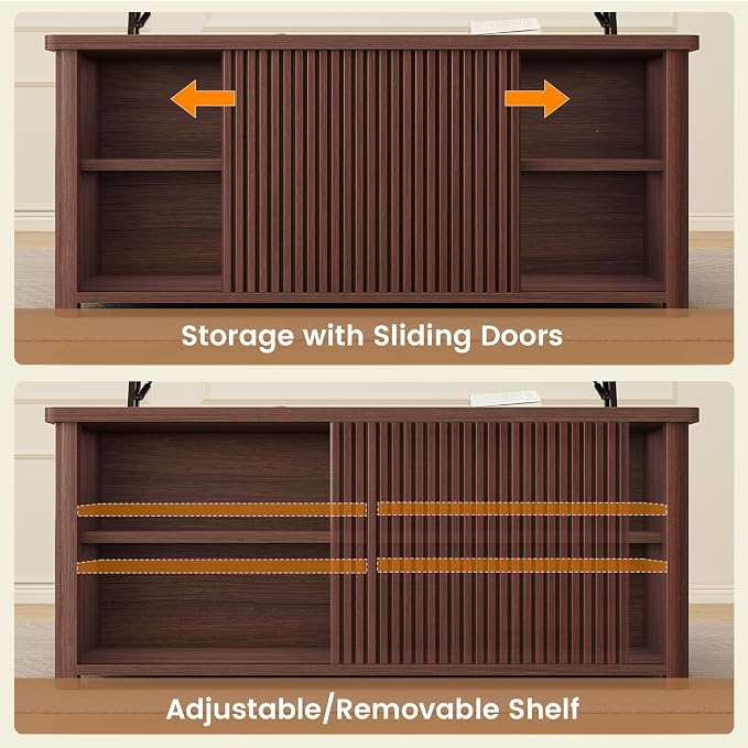 SEDETA 31.5" Lift Top Coffee Table with Storage, Square Coffee Tables for Living Room, Fluted Coffee Table with Large Hidden Storage Compartment and Adjustable Shelves, Walnut