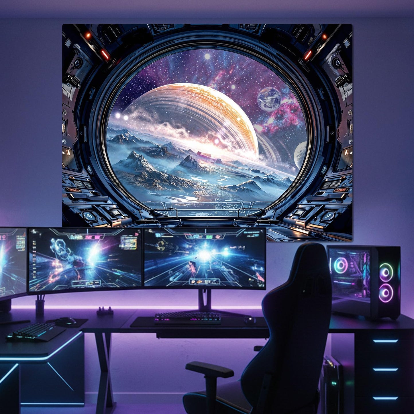 Lifeel Galaxy Tapestry, Planet Space Science Fiction Aesthetic Window Tapestries Decor for Game Room and Bedroom Living Room, 36x48 inches