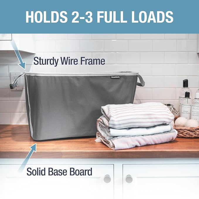 CleverMade Collapsible Laundry Basket 2 Pack – 60L (16 Gal) Foldable Clothes Hamper with Reinforced Handles, Space Saving Fabric Laundry Bin, Holds 55 lbs, Flat Folding for Home & Travel - Black