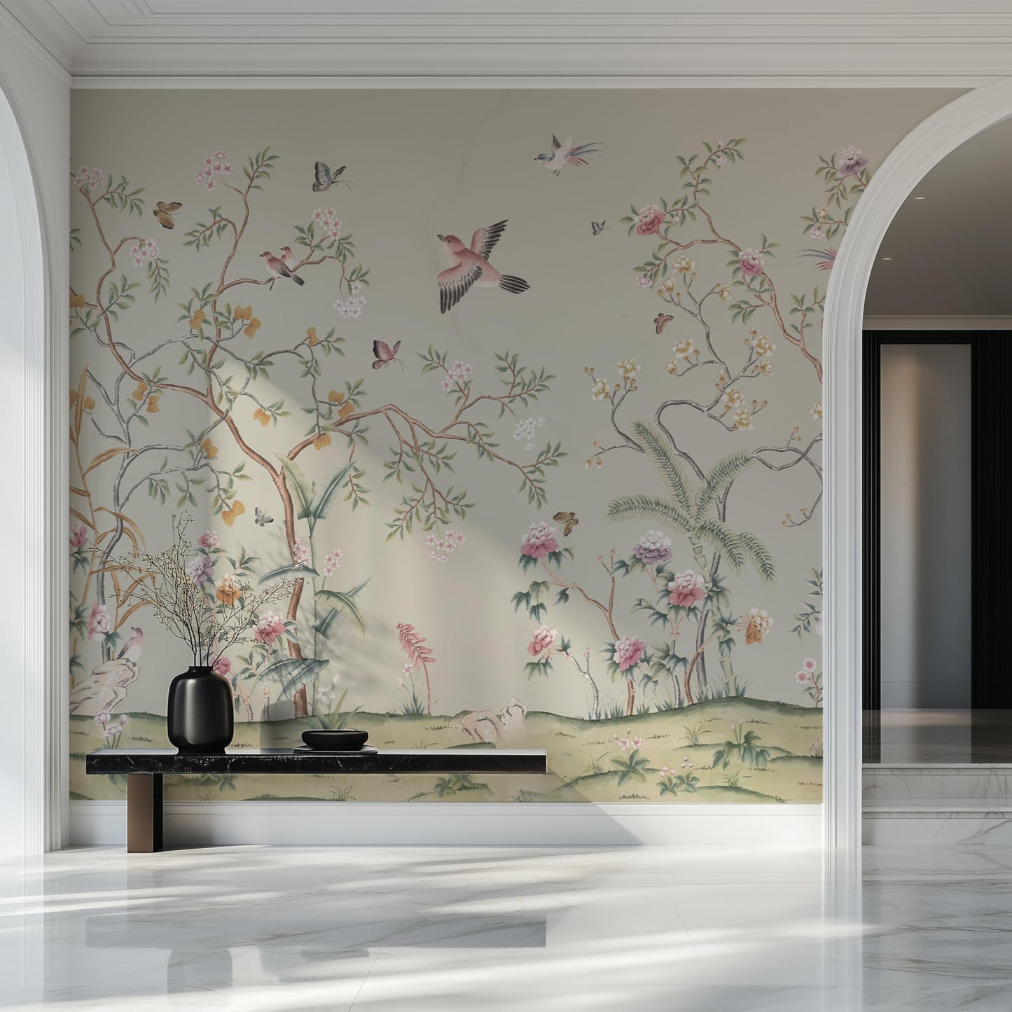 ARVOTONE Self-Adhesive Peel and Stick Wall Mural | Floral & Bird Design with Tropical Green Background | Removable Canvas Wallpaper for Living Room, Bedroom, Office (B, W114'' x H83'')