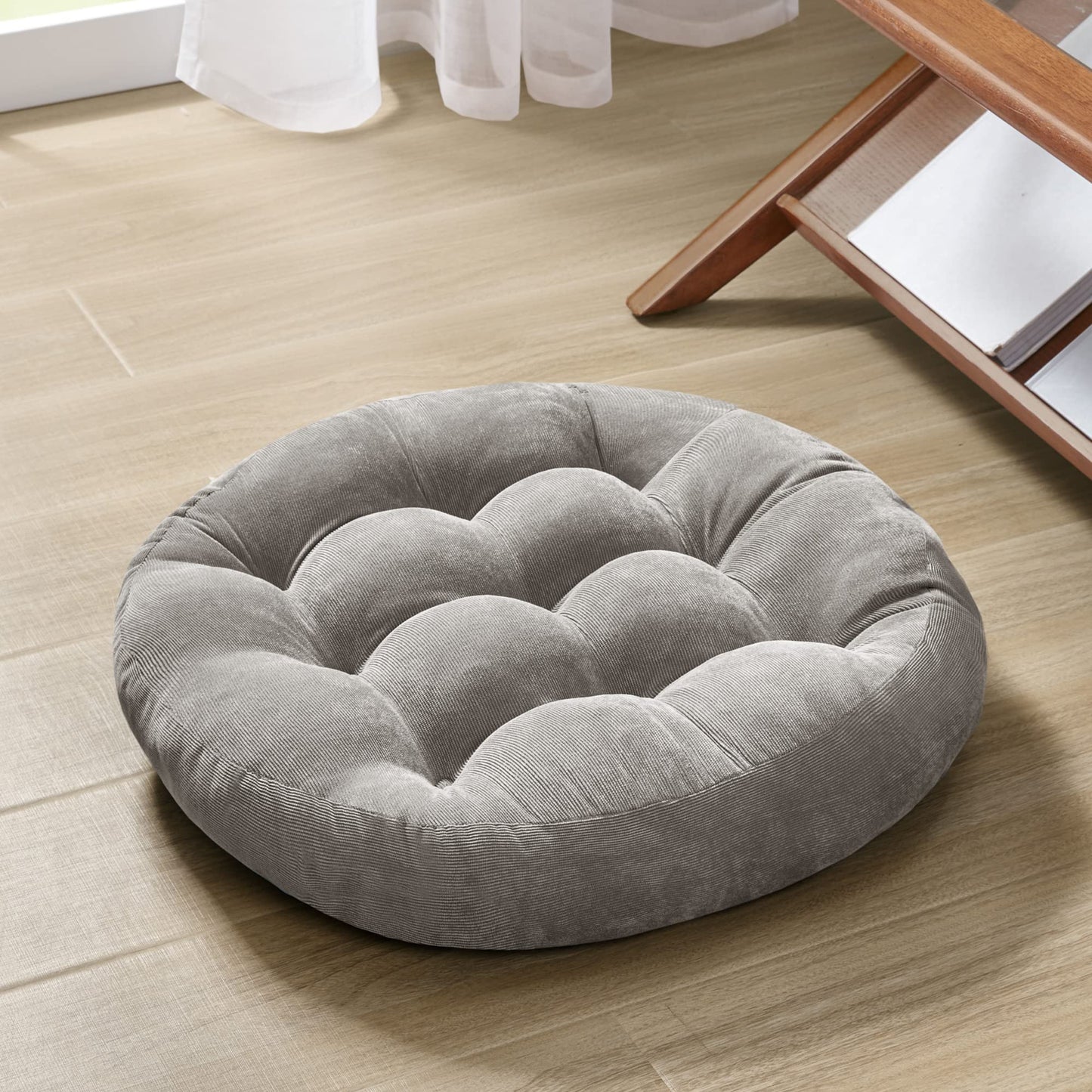 Degrees of Comfort Meditation Floor Pillow, Round Large Pillows Seating for Adults, Tufted Corduroy Cushion for Tatami Living Room, Grey, 22 Inch