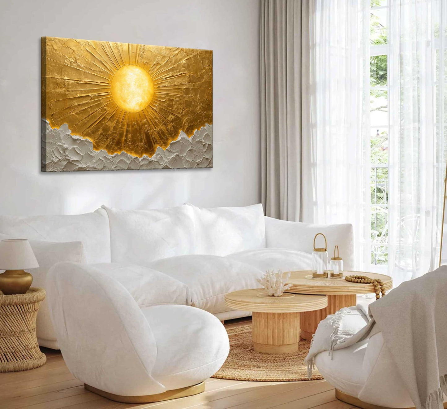 Boho Sun Canvas Wall Art Bohemia Minimalism Golden Abstract Sunrise Sunset Modern Luxury Painting Picture Wall Decor Poster Print Artwork for Living Room Bedroom Office Home Decoration