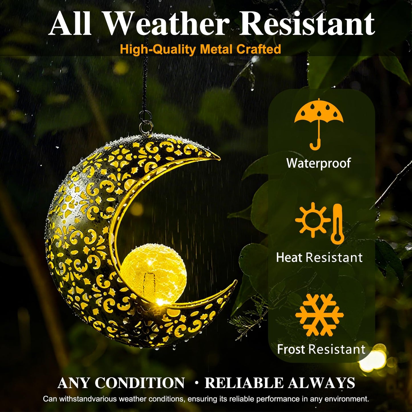 QCF Solar Garden Hanging Moon Lights Outdoor Decor,Metal Lanterns Art Decorations for Outside Yard Lawn Patio Wall Fences Driveway Trail,Unique Housewarming Gardening Gifts for Women Mom