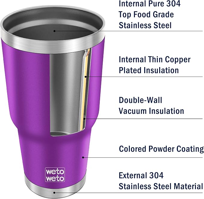 WETOWETO 30oz Tumbler, Stainless Steel Vacuum Insulated Water Coffee Tumbler Cup, Double Wall Powder Coated Spill-Proof Travel Mug Thermal Cup for Home Outdoor (Purple, 1 Pack)