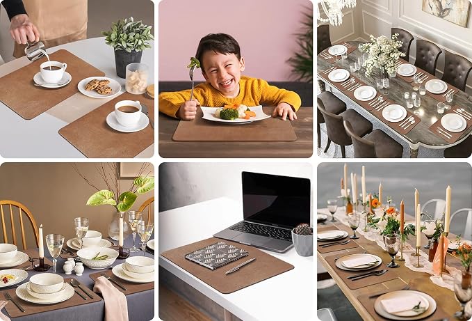Aofmee Faux Leather Placemats Set of 6 - Waterproof - Wipeable - Washable - Heat Resistant - Anti Slip Stain Resistant Kitchen Dining Table Place Mats, Suitable for Indoor & Outdoor Use, Easy to Clean