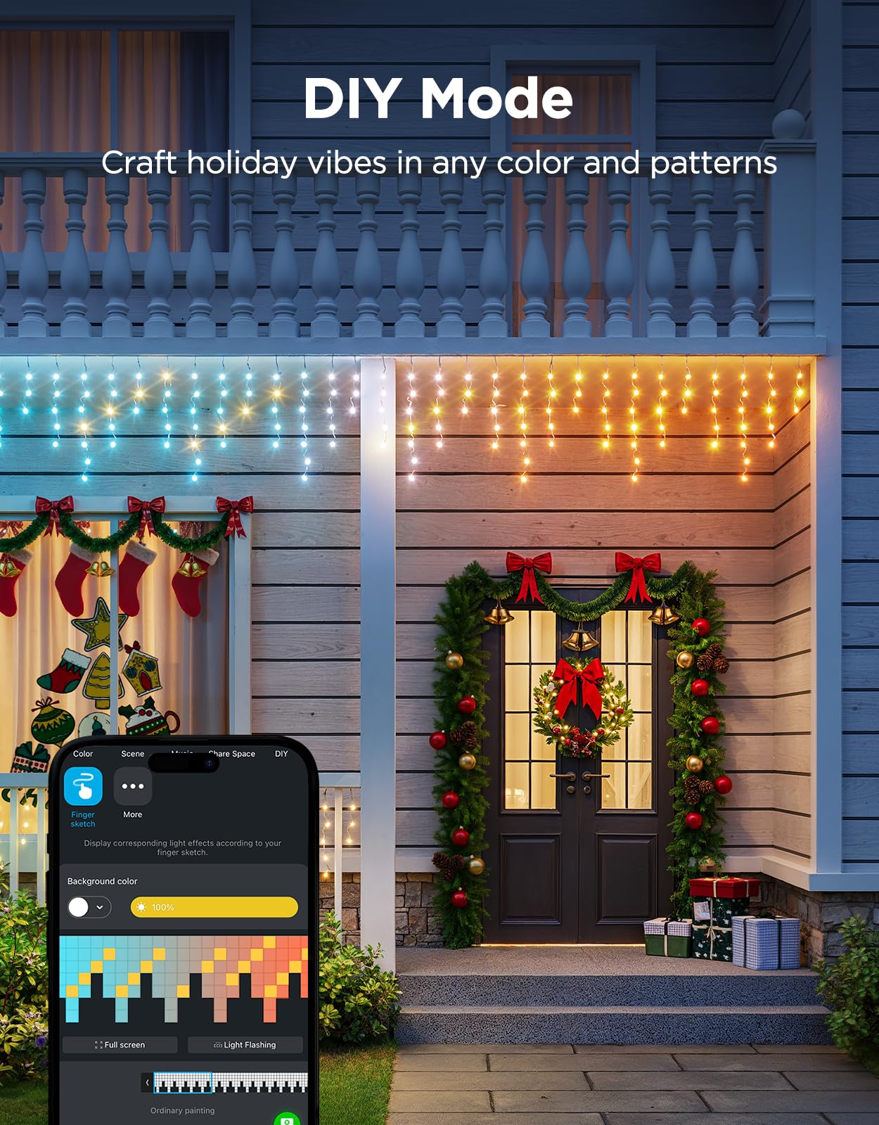 Govee Icicle Lights, Smart RGBIC Christmas Lights for Outside, 33ft with 400 LEDs Icicle Light Outdoor, IP67 Waterproof, Music Sync, Voice Control, 78+ Scene Modes for Christmas Decor