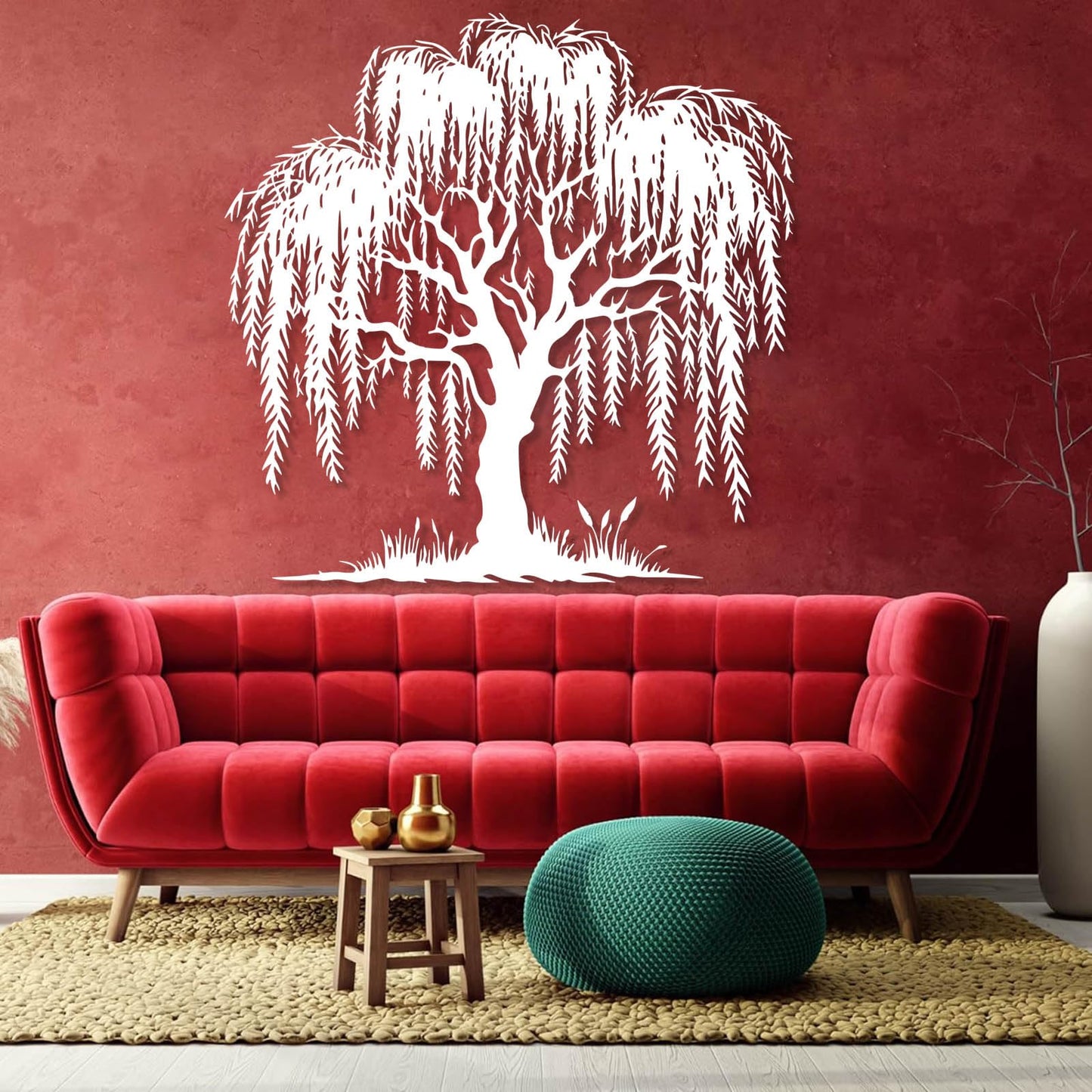 LARNT Metal Willow Tree Wall Art, Weeping Willow Tree Metal Wall Decor, Branch Art for Wall, Nature Wall Hanging, Farmhouse Sign, Wall Decor Living Room (Black, 32"x32"|80x80cm)