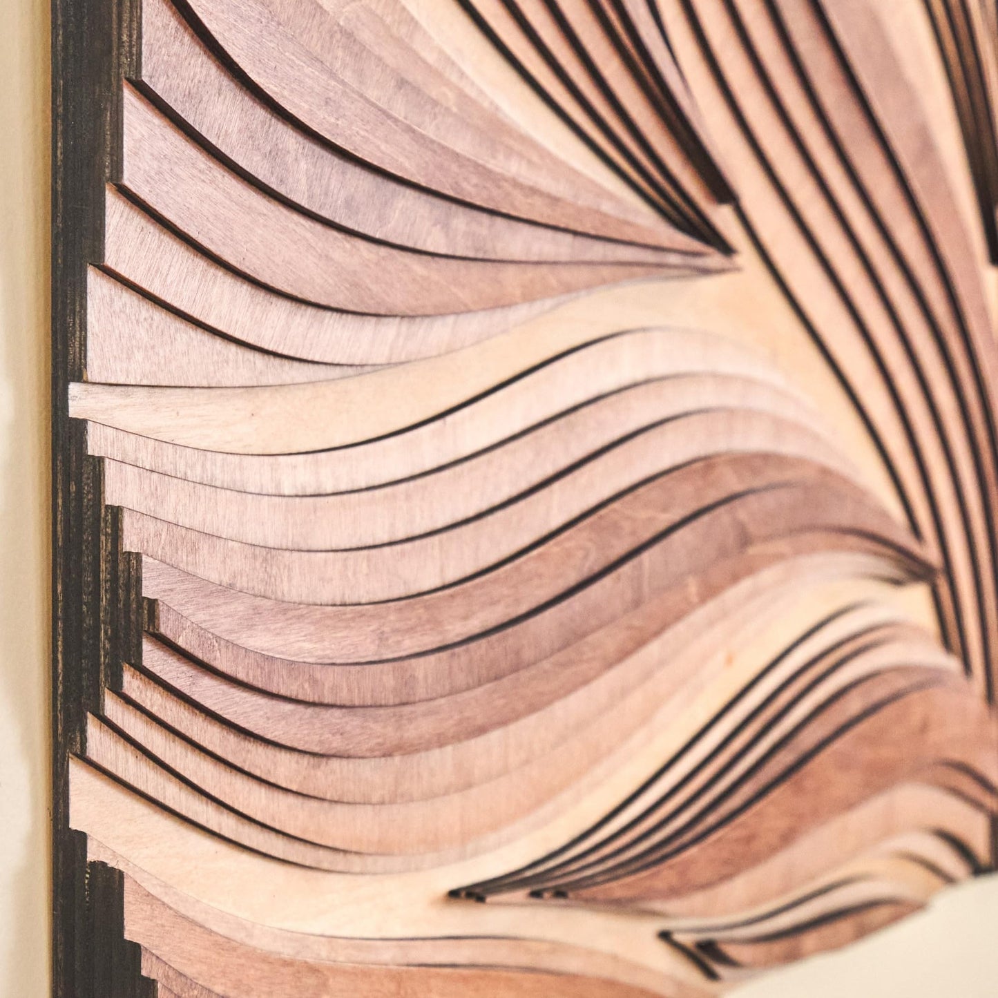 NEODECO Parametric Frameless Wood Wall Art, 3D Acoustic Wall Panel of Parametric Cut & Stained Birch Plywood Layers, Geometric Wall Hanging, Abstract Wood Wall Decor (Small)