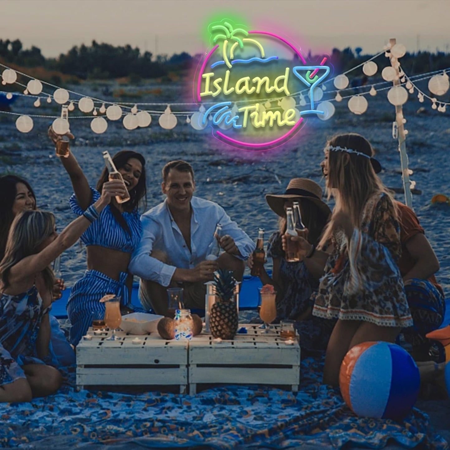 Island Time Neon Sign Island Bar Neon Sign Wall Decor Suitable for Bar Party Shop Man Cave Party Art Decor 14.4 * 13.2 Inch