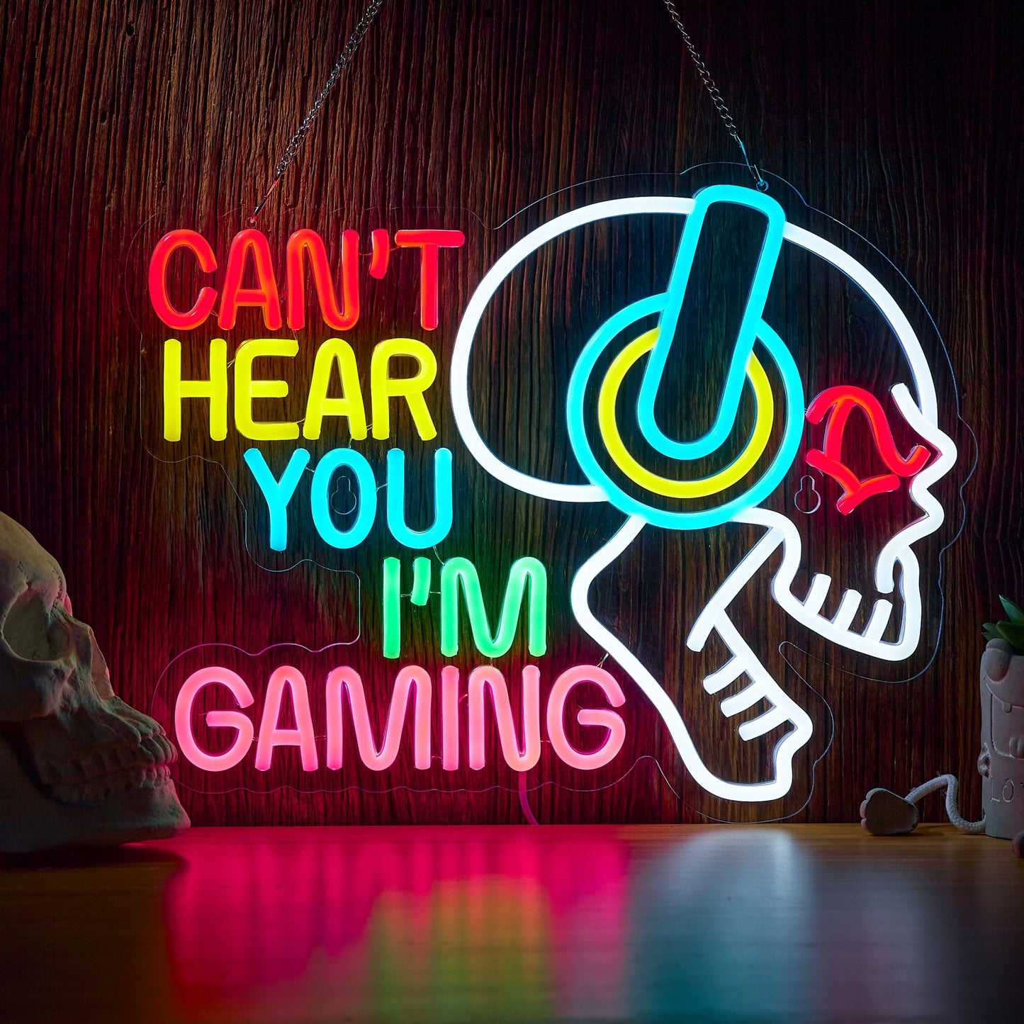 Gaming Neon Sign Can't Hear You I'm Gaming Skull Gamer LED Light Bright USB Powered Light up Game Signs with dimmer for Game Zone Video Room Boy Bedroom Wall Decor Compatible with Timer
