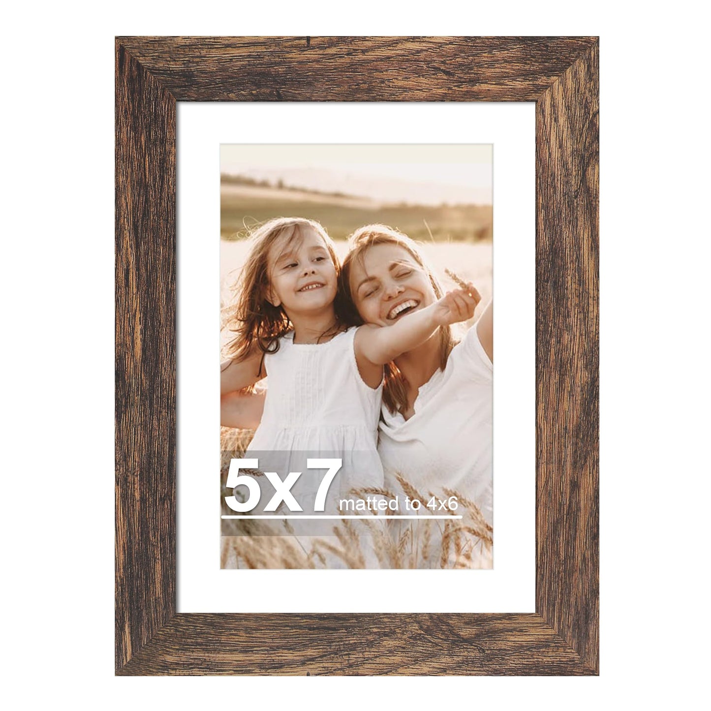 Hongkee 5x7 Picture Frame with Glass, Display Pictures 4x6 with Mat or 5 x 7 without Mat - Wall and Tabletop, 5 by 7 Photo Wooden Frames (Rustic Brown, 1 Pack)