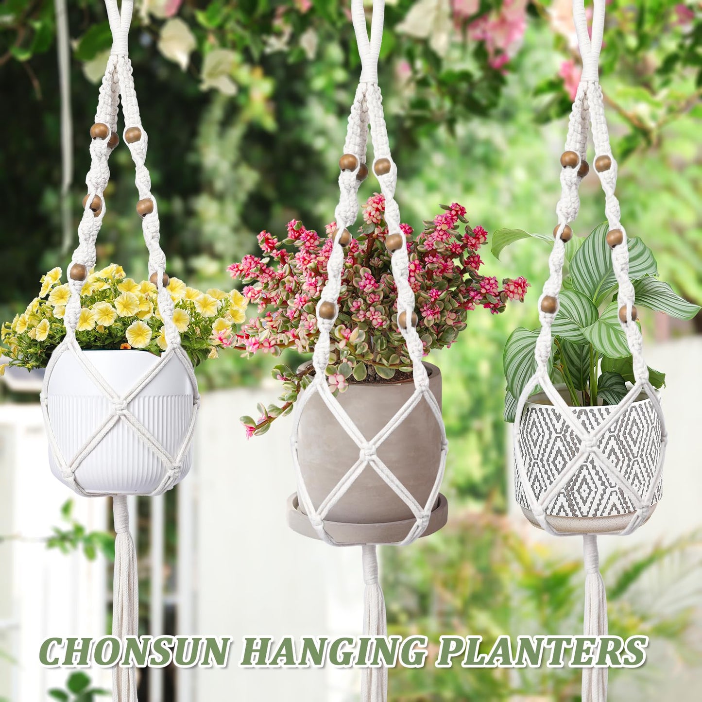 Chonsun Hanging Planters for Indoor Plants 3 PCS Wall Plant Hangers Macrame Wall Hanging Outside Garden Decor