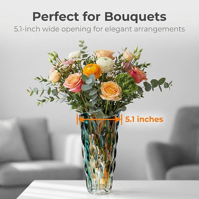 CEMABT 9.5inch 3.4 lb Glass Vases for Flowers Unbreakable Thickened Morden vase for Tables Centerpieces,Colorful,Vintage and Clear Rose Large Flower vases for Bouquet Unique Gifts（Gold Blue）