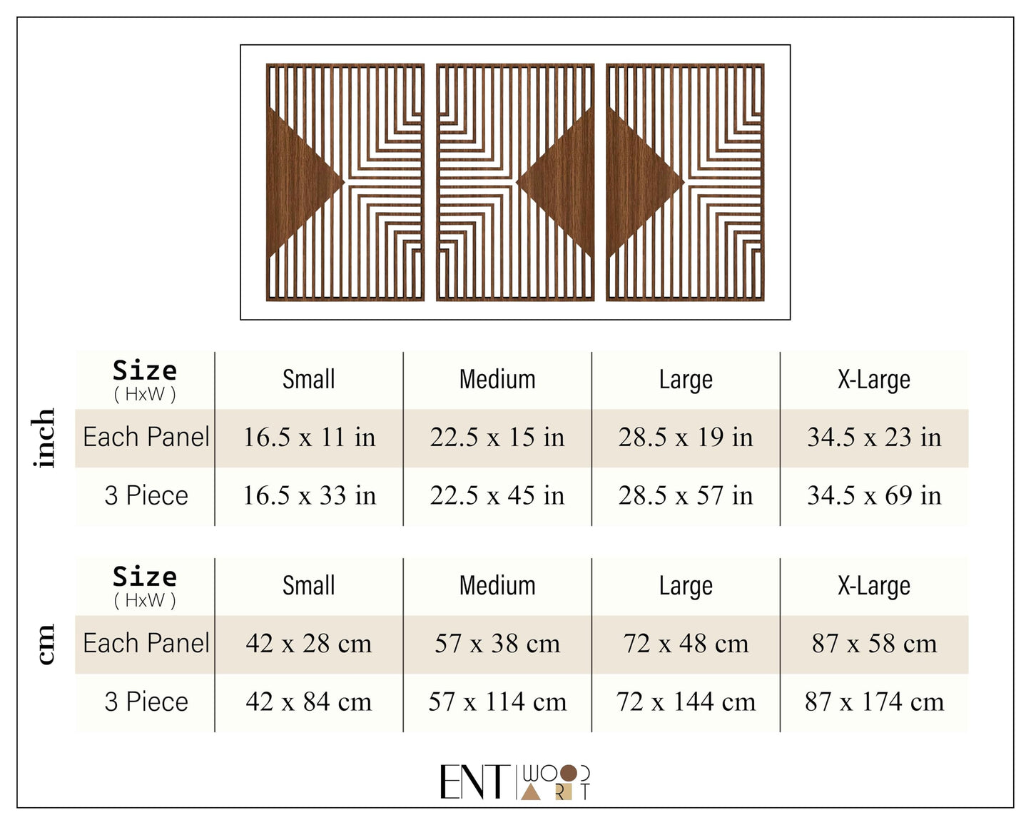 Diamond Wood Wall Art Triptych, Art Deco Inspired Geometric Wooden Panels, Mid Century Modern Minimalist Decor, Large Housewarming Gift for Living Room and Bedroom