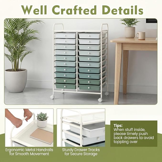 COSTWAY 20-Drawer Rolling Storage Cart, Utility Storage Organizer Cart for Tools, Scrapbook, Paper, Craft, Multipurpose Storage Trolley on Wheels for Home Office School