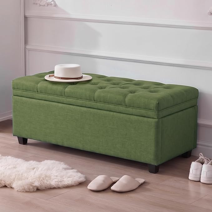 Mangodan 43" Storage Ottoman Bench, Tufted Ottoman with Storage for Living Room, Large End of Bed Ottomans, Modern Entryway Benchs, Window & Bedroom Benches for Foot of Bed (Green)