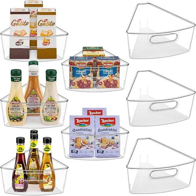 JEISSLIA Lazy Susan Cabinet Organizer Bins for 26"/ 28"/ 32" Diameter Corner Organizer, Plastic Cabinet Storage Bin, 1/8 Wedge - Food Safe, BPA Free, with Non-Slip Pads (for 26" Diameter, 8 Pack)