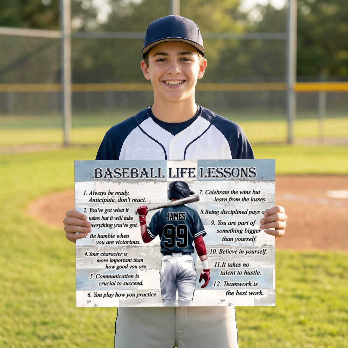 KiKiLuna Personalized Baseball Life Lessons Canvas, Custom Player Name Number Wall Art, Baseball Player Gift, Bedroom Canvas Decor, Baseball Memorabilia for Boys Teens