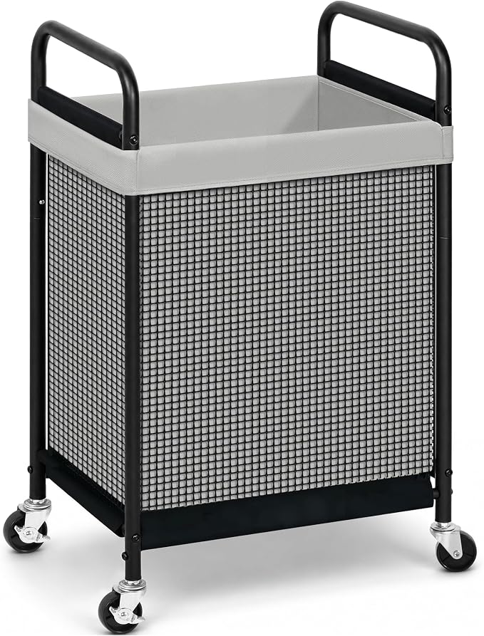 STORAGE MANIAC Rolling Laundry Hamper with Wheels 1-Section Laundry Sorter Rolling Laundrys Basket on Wheels with Removable Bag Clothes Hamper Laundrys Organizer Cart Bathroom Bedroom 90L Grey