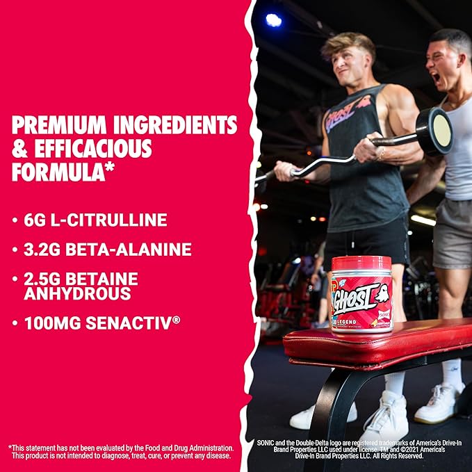GHOST Legend Pre-Workout Powder, Sonic Cherry Limeade - 30 Servings ??Pre-Workout for Men & Women with Choline, L-Citrulline, & Beta Alanine for Energy & Focus