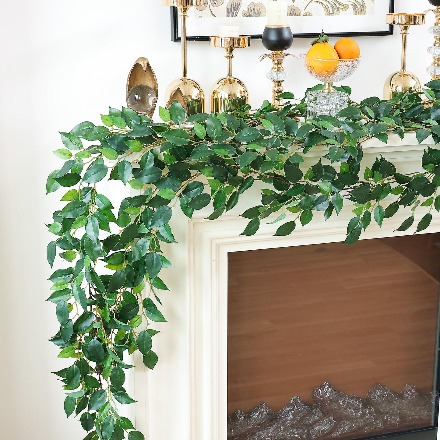 Mizii 2 Strands Artificial Vines Ficus Garland 78" Fake Vine with Silk Green Leaves Faux Hanging Plants Greenery Decorations for Bedroom Table Centerpieces Wall Party Wedding Room Decor (Ficus)