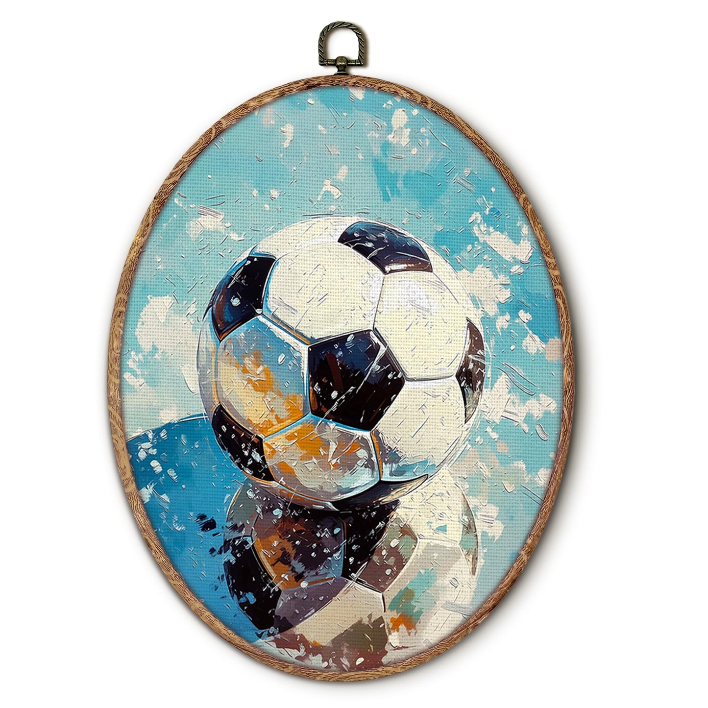 Hxlac Soccer Ball Sports Oval Wall Art Framed, Sports Oval Wall Decor, Soccer Gifts Canvas Prints Wall Sculptures for Kids Boys Room Bedroom Playroom Decor, 8.5x11.5 Inch