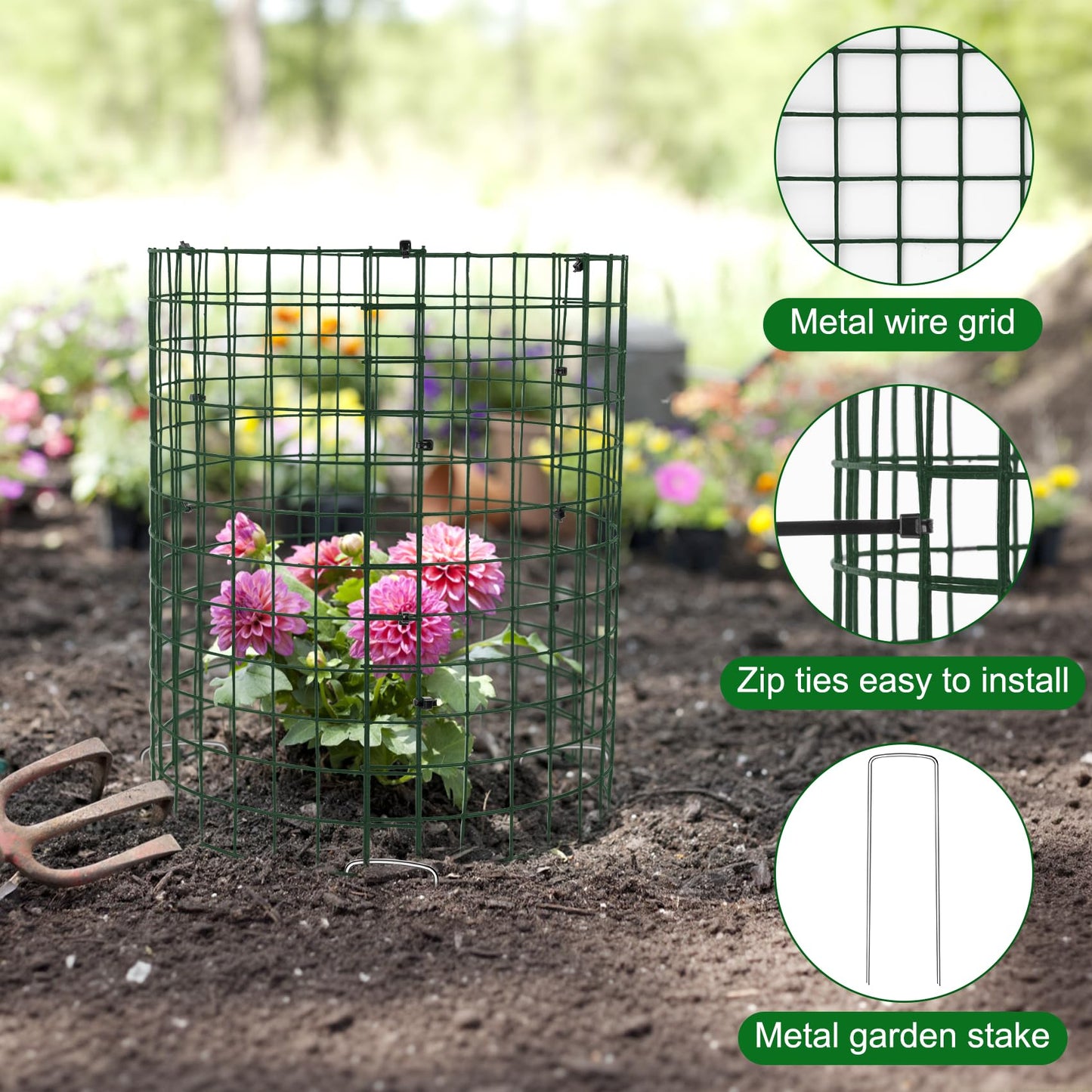 Unves 10 Set Plant Protectors from Animals, 12 x 12 Inch Wire Plant Cages for Outdoor Plants-Covers Protect Vegetables Flowers from Animals, Prevent Rabbit & Chicken Entering