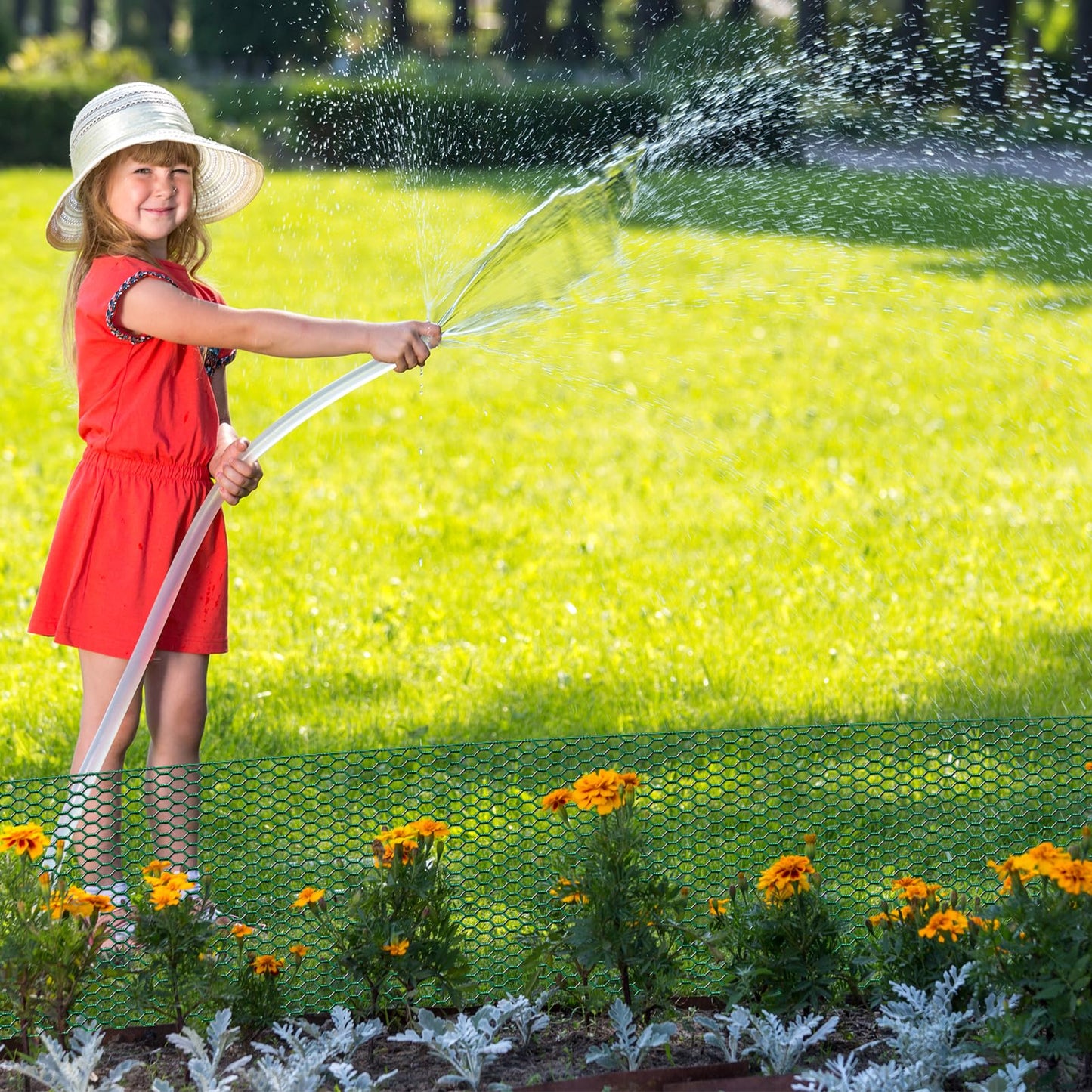 32.8ftx16In Plant Protectors from Animals,Plant Cages for Outdoor Plants,Wire Plant Protector Cage,Wire Plant Protector,Chicken Wire Cloche with Ground Stakes & Nylon Ties Protect Plants from Animals