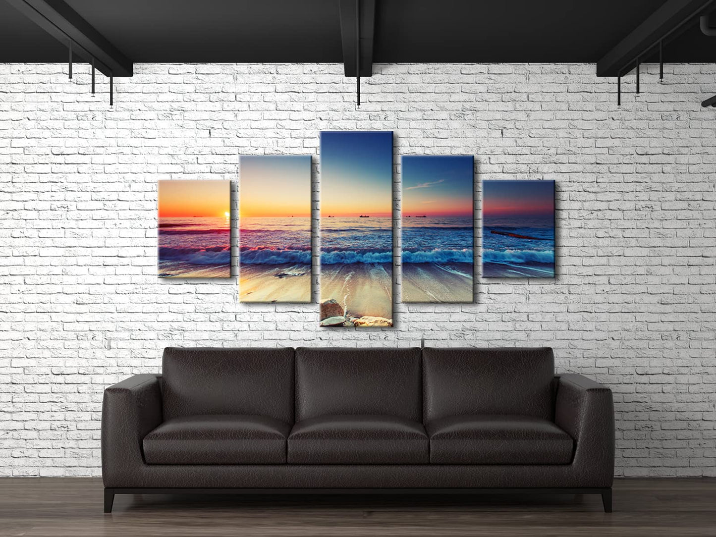 Pyradecor 5 Piece Large Modern Seascape Artwork Gallery Wrapped Ocean Sea Beach Pictures Canvas Prints Waves Paintings on Canvas Wall Art for Living Room Bedroom Home Decorations L