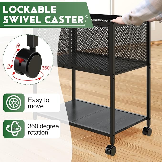 Sbanmao Rolling File Cart, Mobile File Cabinet with Wheels Hanging Files, Metal Hanging File Folder Cart File Organizer Fit Letter Size for Home Office, Black (Patent Pending)