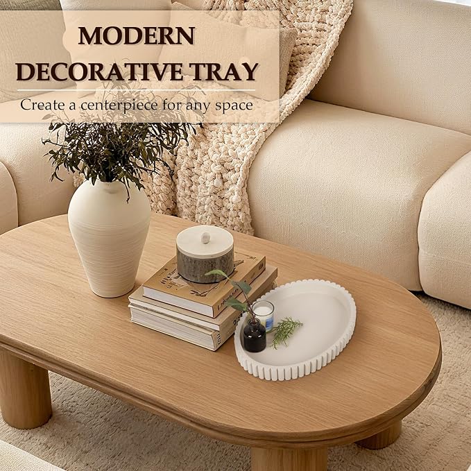 Oval Tray for Coffee Table Decor, 13" Concrete Coffee Table Tray, Table Centerpieces Decorative Trays for Home Decor, Modern Decorative Trays, Centerpiece Trays, Gray