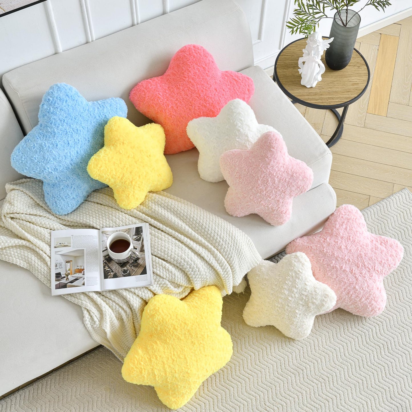 ZCNYCLAM Star Pillow, 14.9" Star Shaped Plush Pillow for Couch Bed Sofa, Cute Decorative Throw Pillows with Soft Faux Fur Room Decor for Bedroom Living Room (White)