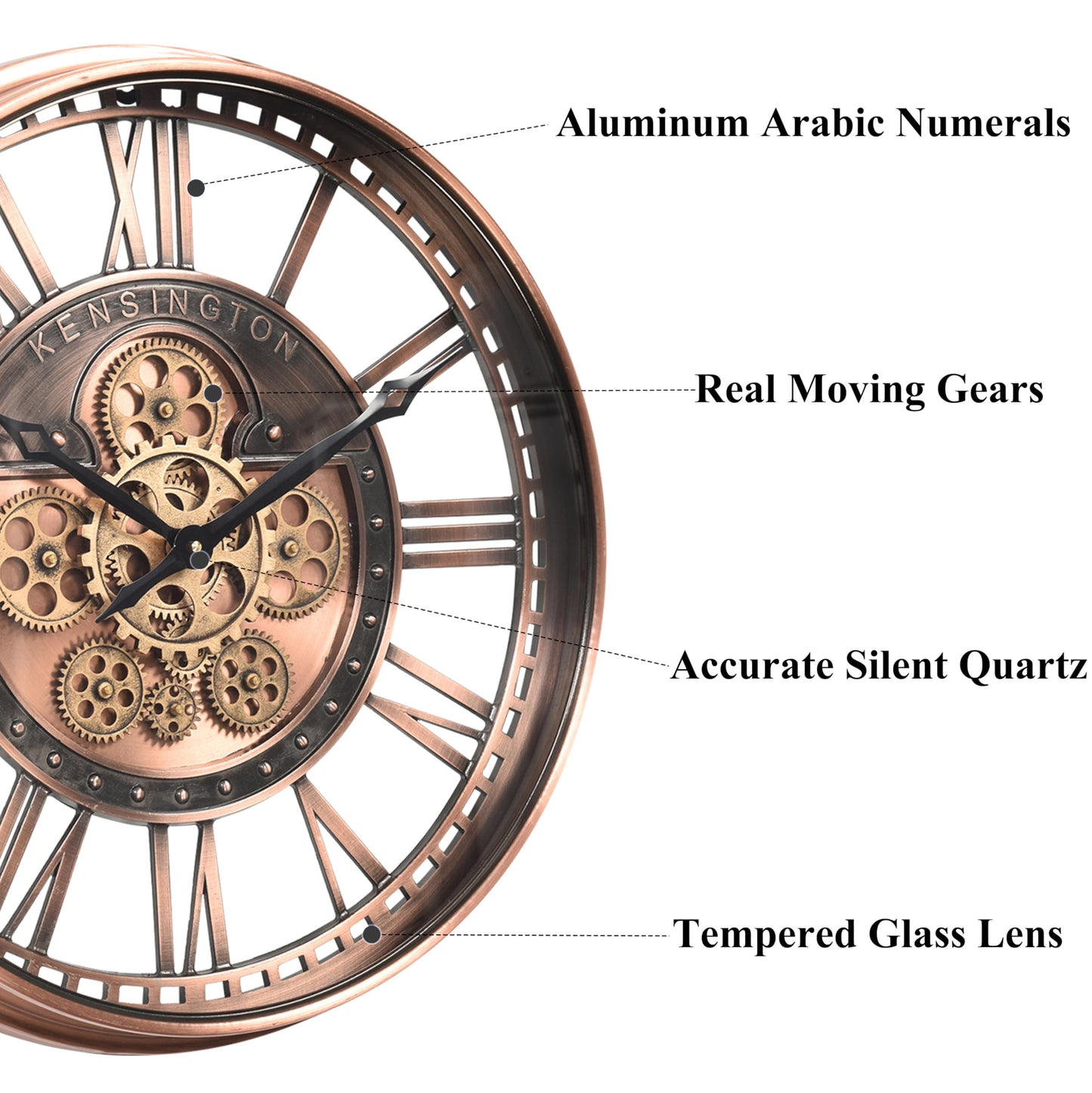 CLXEAST 21 Inch Large Roman Numeral Wall Clock with Moving Gears,Farmhouse Copper Rose Gold/Copper Metal Wall Clocks for Living Room Decor,House Warming Gifts New Home