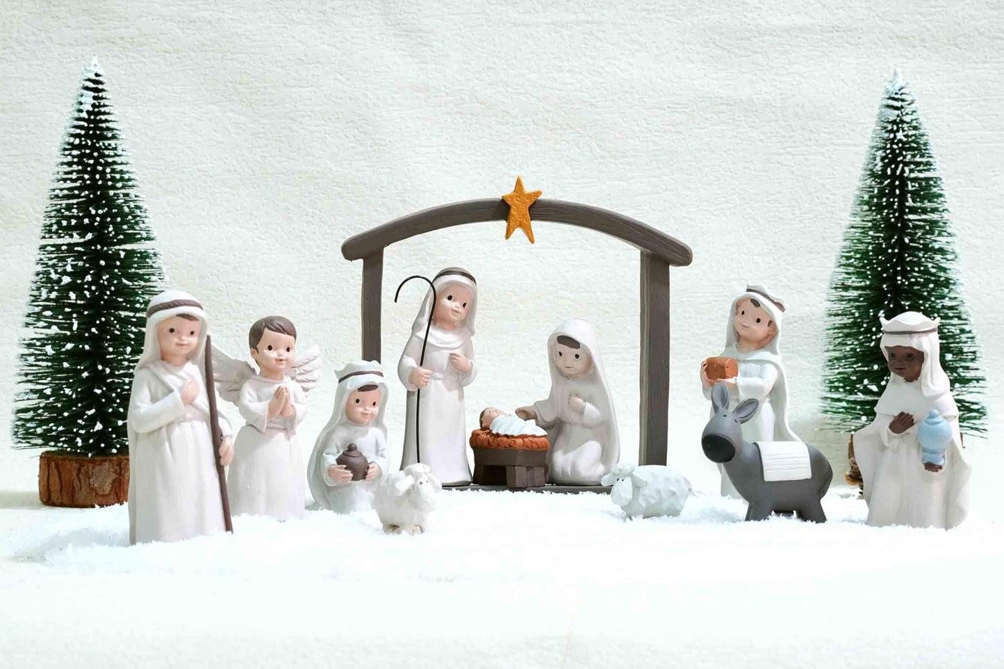ENNAS Little People Nativity Set – 12-Piece Mini Christmas Nativity Scene Set, Indoor Holiday Manger Figures for Tabletop Decor, White Nativity Figurines