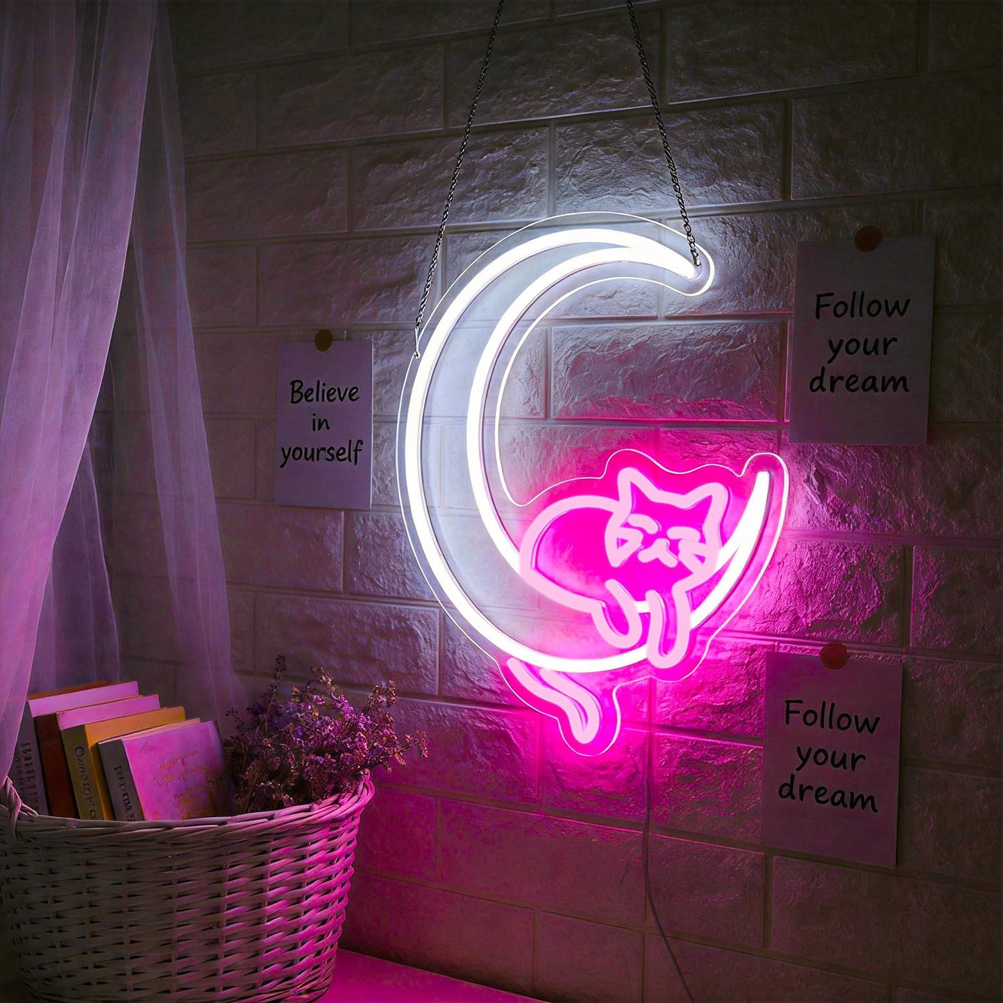 Moon Cat Neon Sign Girl Room Decor Led Neon Lights Signs for Wall Decor USB Powered Led for Room Decoration