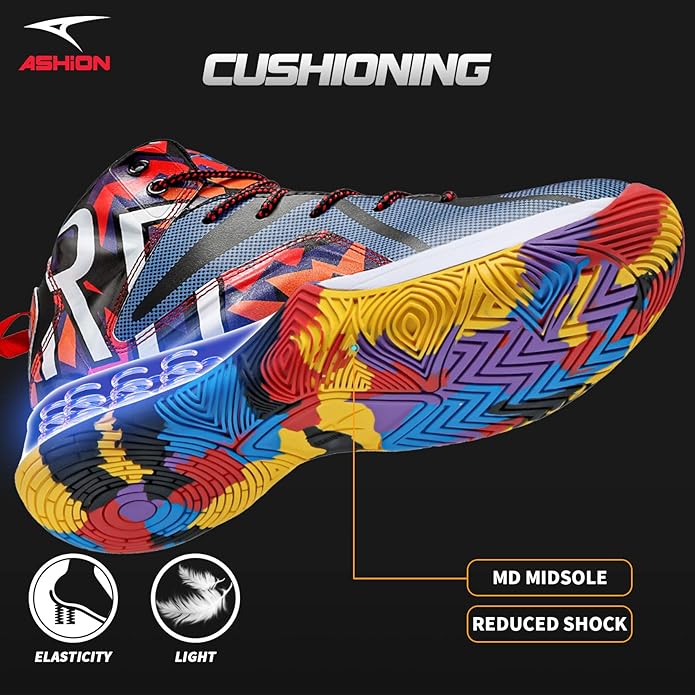 ASHION Mens Basketball Shoes Lightweight Breathable Sneakers Anti Slip Sports Shoes for Running Walking Mid Top Sneakers