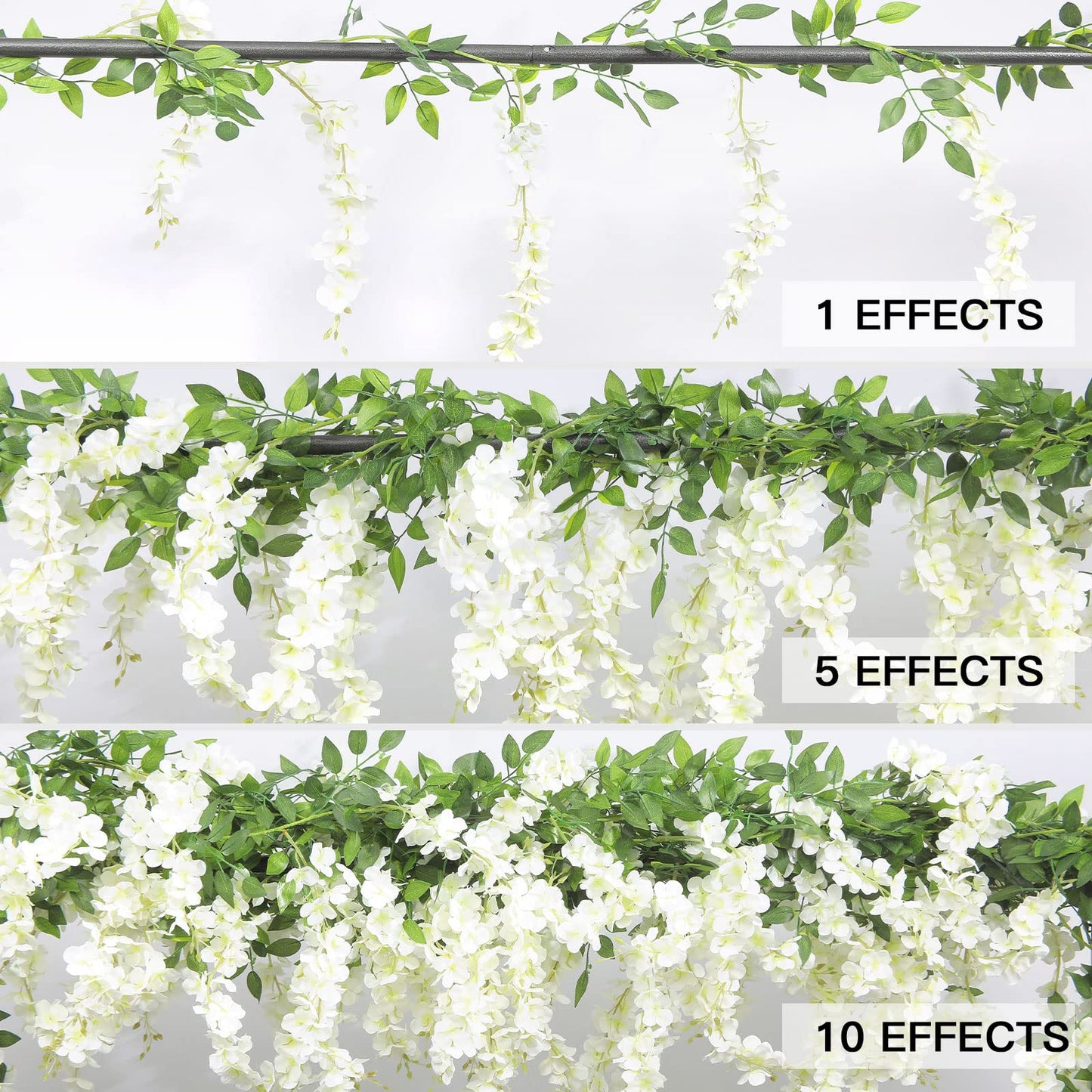 U'Artlines 5Pcs 7.2 Ft/Piece Artificial Wisteria Garland Silk Fake White Wisteria Flowers Hanging Greenery Vines Garlands Rattan for Home Garden Wedding Arch Party Indoor Outdoor Decor