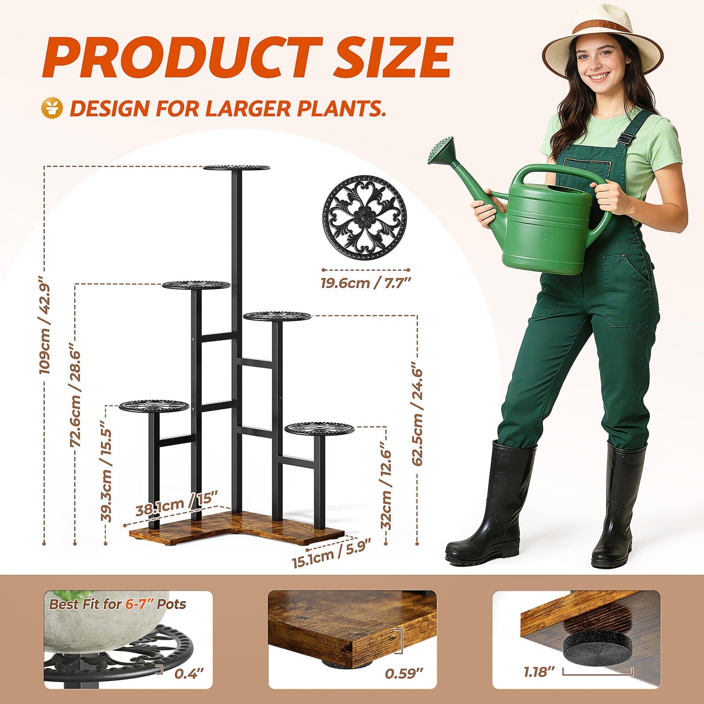 NQW 6 Tier Plant Stand Indoor Outdoor Metal Flower Pot Holder Shelf Tiered Planter Display Rack for Living Room Balcony Garden Patio