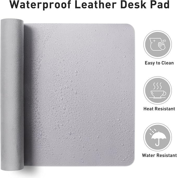 Aothia Large PU Leather Desk Pad Protector - Non-Slip Mouse Pad & Writing Mat for Office/Home, Waterproof, Easy to Clean (36" x 17", Smoky Lavender)