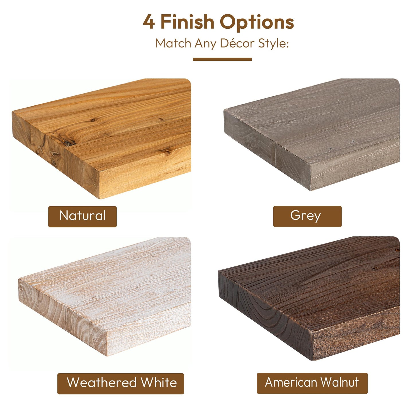 Vivelove Elm Floating Shelves for Wall Solid Wood, 24 Inches Long Rustic Wall Shelf with Invisible Bracket for Living Room Bedroom Bathroom Office Book, Farmhouse Wall Display Shelf, Set of 2 - Grey