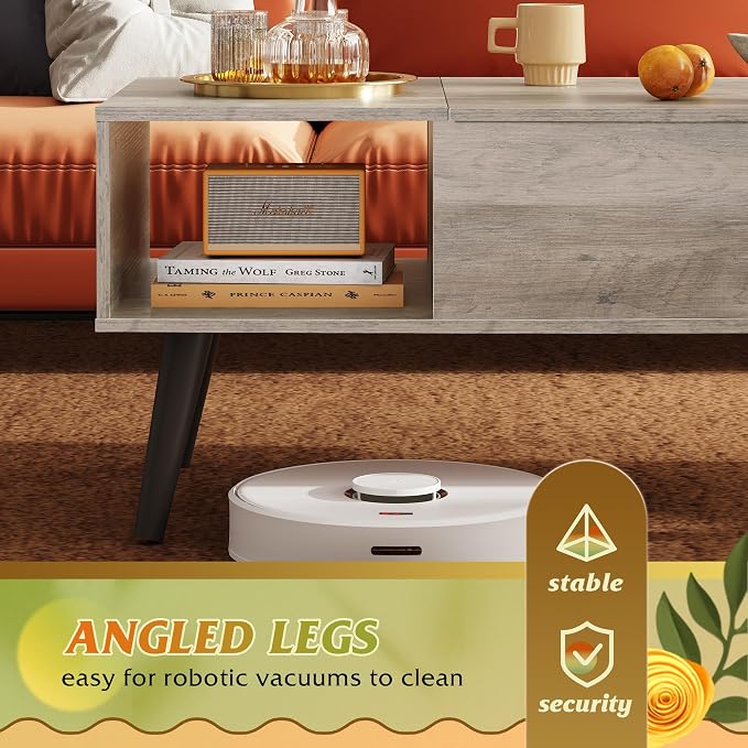 WLIVE Coffee Table for Living Room, Lift Top Coffee Table with Storage, Small Rising Wooden Dining Center Table with Storage Shelf & Hidden Compartment, 39" Greige
